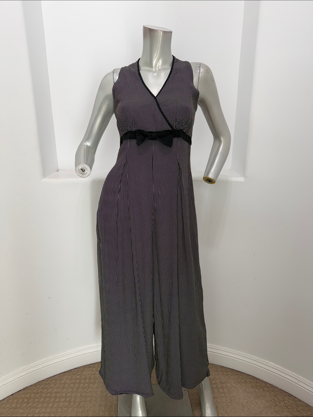 Elizabeth Wayman NY 1990s Sleeveless Black White Checkered Wide Leg Jumpsuit 4